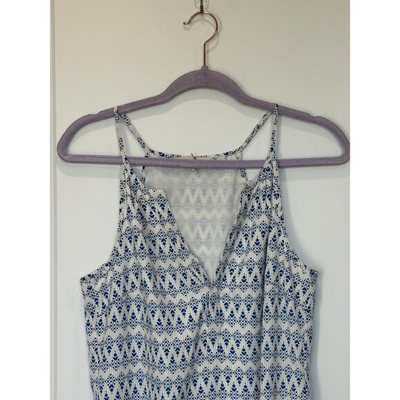 Skies are Blue Blue White Green Print Split Neck Sundress Size XS - Picture 6 of 8